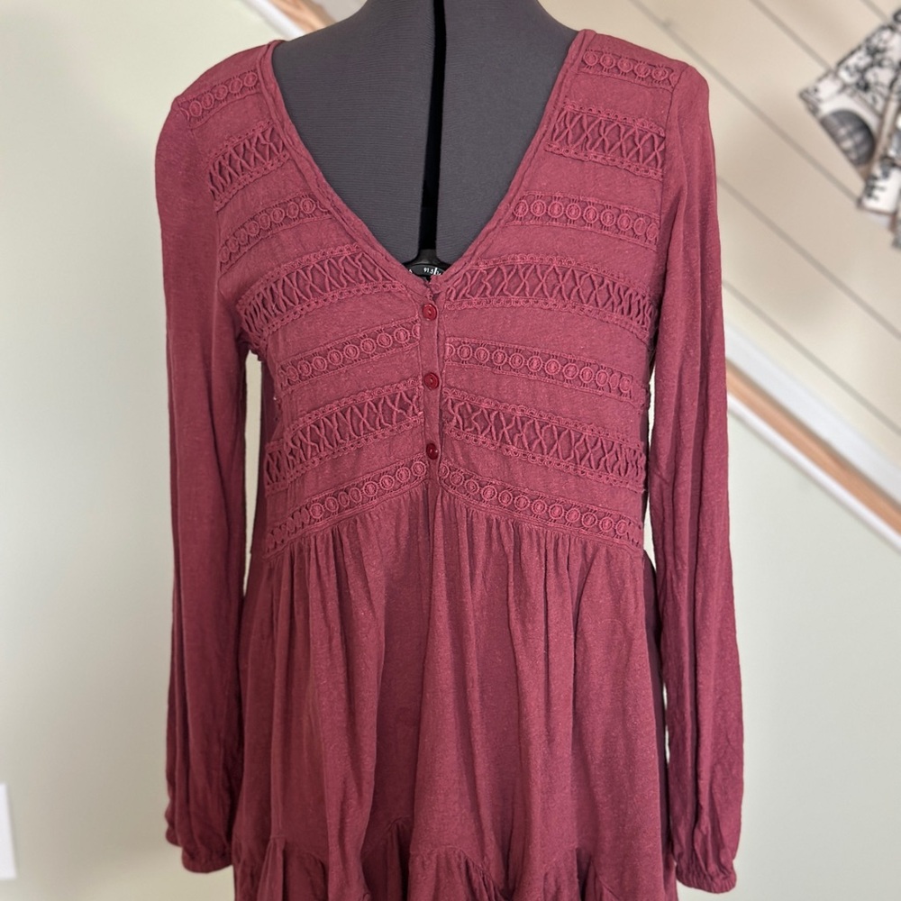 Anthropologie maroon Long Sleeve Dress/long shirt